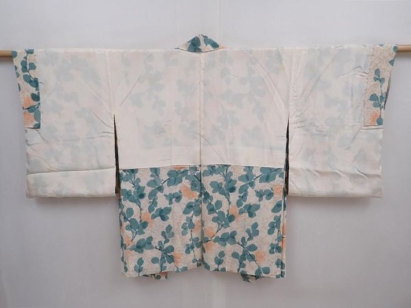 Photo6: 5913T02z510 Vintage Japanese Kimono Silk HAORI Flower Off-white (6)