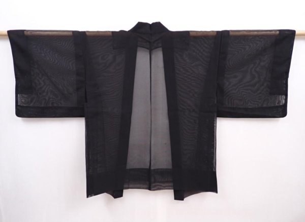 Photo1: 5913T03z230 Vintage Japanese Kimono Silk See through HAORI  Black (1)