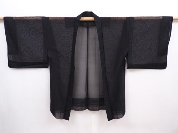 Photo5: 5913T03z230 Vintage Japanese Kimono Silk See through HAORI  Black (5)