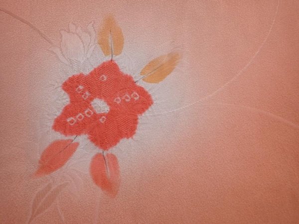 Photo4: 5913T04z570 Vintage Japanese Kimono Silk HAORI Flower Dark coral (4)