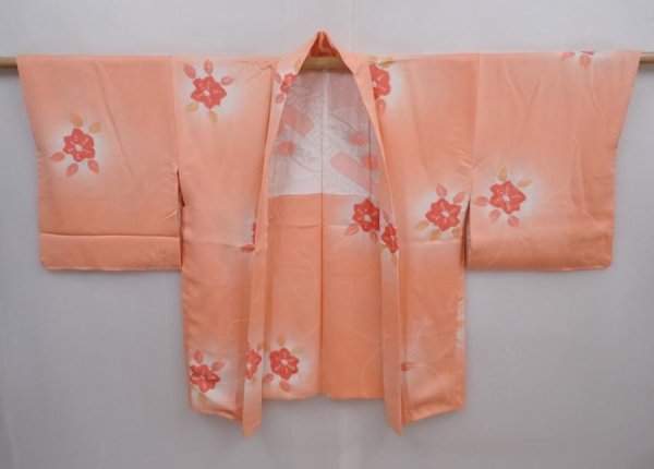 Photo5: 5913T04z570 Vintage Japanese Kimono Silk HAORI Flower Dark coral (5)