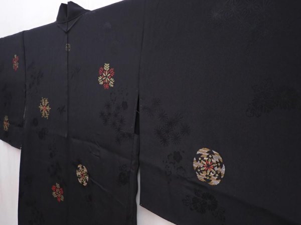 Photo2: 5913T05z430 Vintage Japanese Kimono Silk HAORI Snow crystal Black (2)