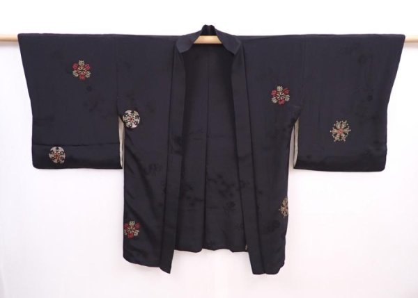 Photo6: 5913T05z430 Vintage Japanese Kimono Silk HAORI Snow crystal Black (6)