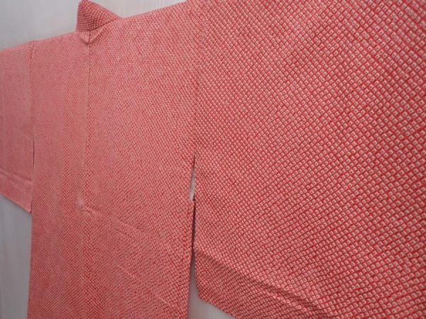Photo2: 5913T06z570 Vintage Japanese Kimono Silk SHIBORI HAORI  Red-Pink (2)