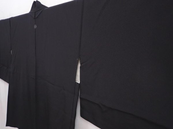 Photo2: 5913T07z630 Vintage Japanese Kimono Silk HAORI Plain Black (2)