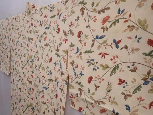 Photo2: 5913T08z490 Vintage Japanese Kimono Silk HAORI Flower Light cream (2)