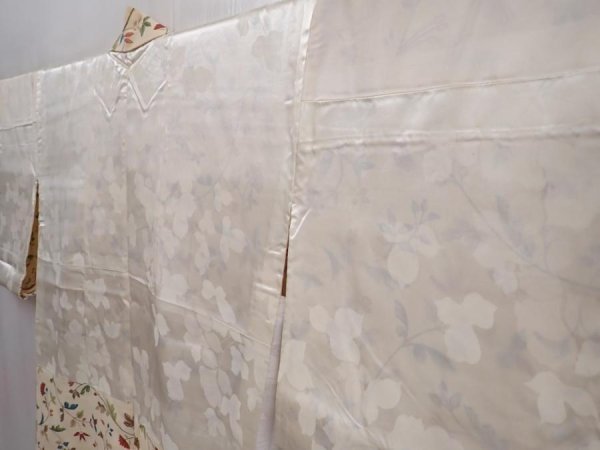 Photo8: 5913T08z490 Vintage Japanese Kimono Silk HAORI Flower Light cream (8)