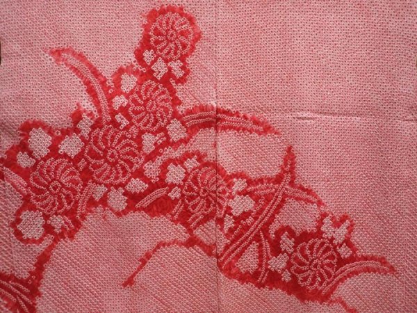 Photo3: 5913T09z510 Vintage Japanese Kimono Silk SHIBORI HAORI Flower Red-Pink (3)