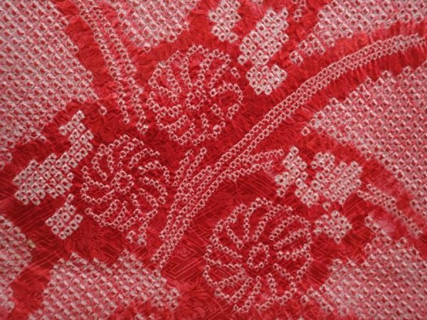 Photo4: 5913T09z510 Vintage Japanese Kimono Silk SHIBORI HAORI Flower Red-Pink (4)