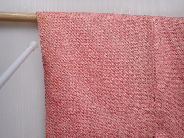 Photo7: 5913T09z510 Vintage Japanese Kimono Silk SHIBORI HAORI Flower Red-Pink (7)