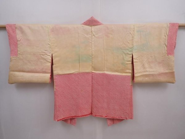 Photo8: 5913T09z510 Vintage Japanese Kimono Silk SHIBORI HAORI Flower Red-Pink (8)