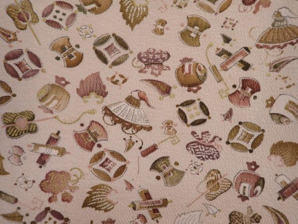 Photo4: 5913T10z500 Vintage Japanese Kimono Silk HAORI Takaradzukushi Sand beige (4)