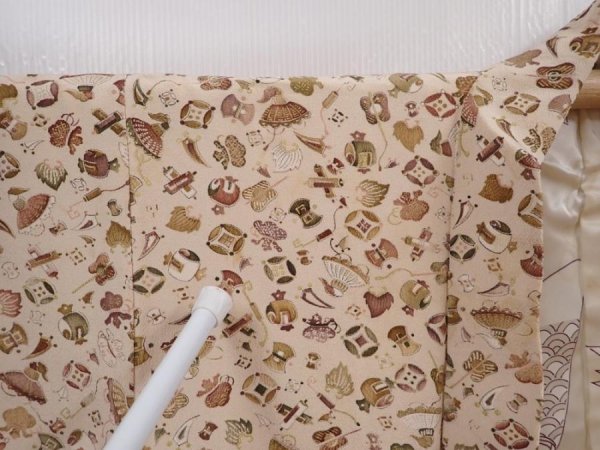 Photo6: 5913T10z500 Vintage Japanese Kimono Silk HAORI Takaradzukushi Sand beige (6)