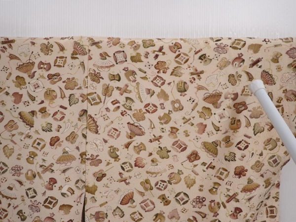 Photo7: 5913T10z500 Vintage Japanese Kimono Silk HAORI Takaradzukushi Sand beige (7)