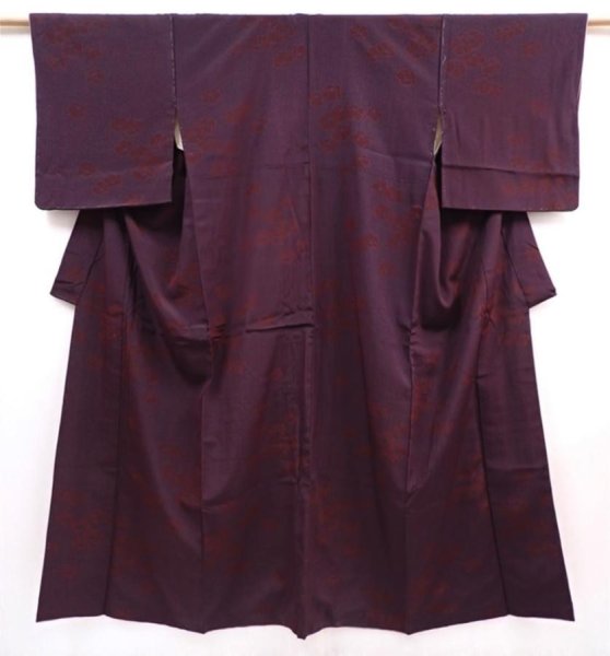 Photo1: 5913T12z740 Vintage Japanese Kimono Silk KOMON Camellia Dark grape (1)