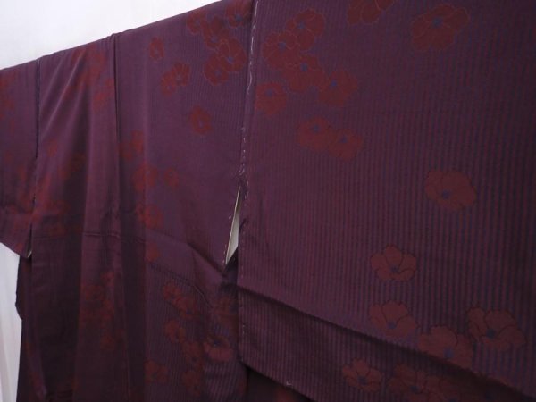 Photo2: 5913T12z740 Vintage Japanese Kimono Silk KOMON Camellia Dark grape (2)