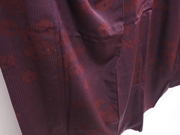 Photo3: 5913T12z740 Vintage Japanese Kimono Silk KOMON Camellia Dark grape (3)