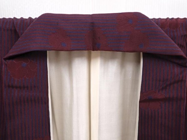 Photo7: 5913T12z740 Vintage Japanese Kimono Silk KOMON Camellia Dark grape (7)