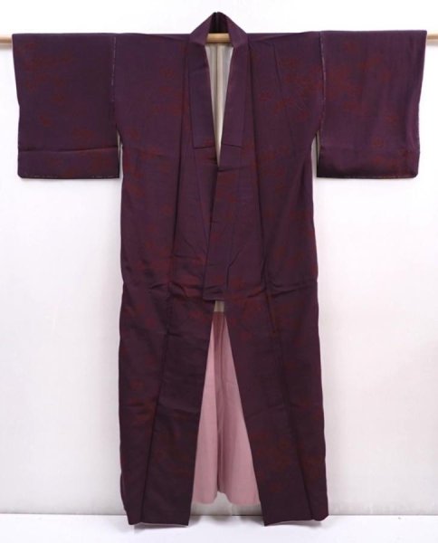 Photo8: 5913T12z740 Vintage Japanese Kimono Silk KOMON Camellia Dark grape (8)