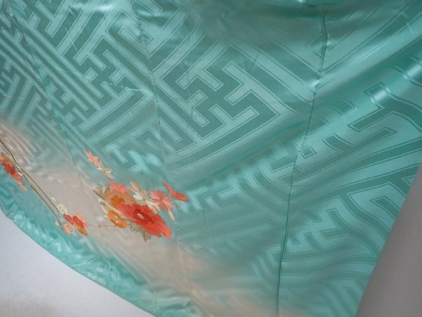 Photo4: 5913T14z1120 Vintage Japanese Kimono Silk FURISODE Royal cart Dull cyan (4)