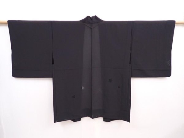 Photo1: 5914T01z260 Vintage Japanese Kimono Silk See through HAORI  Black (1)