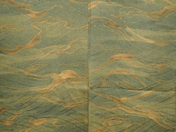 Photo3: 5914T02z490 Vintage Japanese Kimono Silk HAORI Wave Grass green (3)