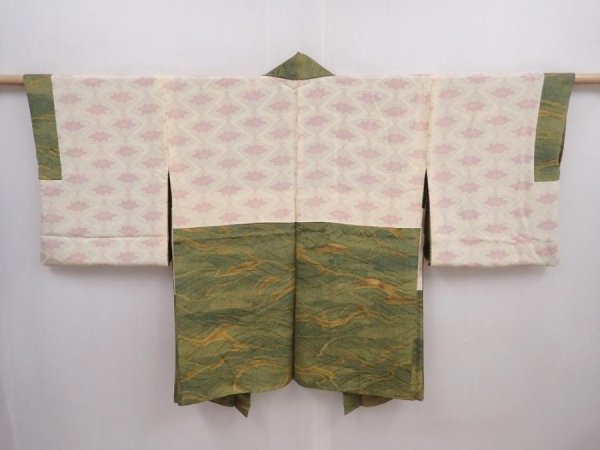 Photo6: 5914T02z490 Vintage Japanese Kimono Silk HAORI Wave Grass green (6)