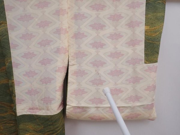 Photo8: 5914T02z490 Vintage Japanese Kimono Silk HAORI Wave Grass green (8)