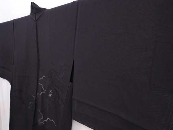 Photo2: 5914T03z320 Vintage Japanese Kimono Silk See through HAORI Flowers Black (2)