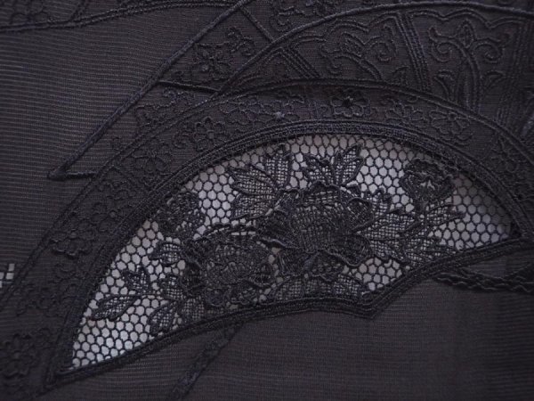Photo4: 5914T03z320 Vintage Japanese Kimono Silk See through HAORI Flowers Black (4)