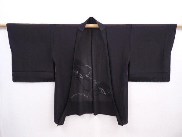 Photo5: 5914T03z320 Vintage Japanese Kimono Silk See through HAORI Flowers Black (5)