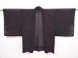 Photo1: 5914T05z260 Vintage Japanese Kimono Silk See through HAORI Plants Black (1)