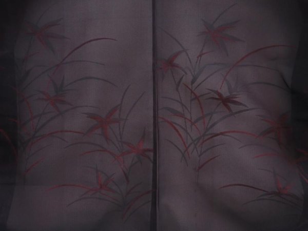 Photo3: 5914T05z260 Vintage Japanese Kimono Silk See through HAORI Plants Black (3)