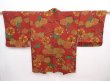 Photo1: 5914T06z590 Vintage Japanese Kimono Silk HAORI Flower Red-Brown (1)