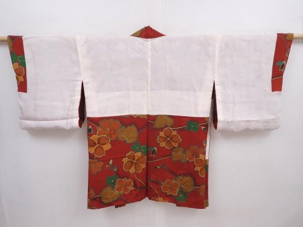 Photo6: 5914T06z590 Vintage Japanese Kimono Silk HAORI Flower Red-Brown (6)