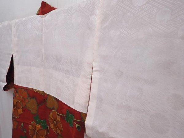 Photo7: 5914T06z590 Vintage Japanese Kimono Silk HAORI Flower Red-Brown (7)