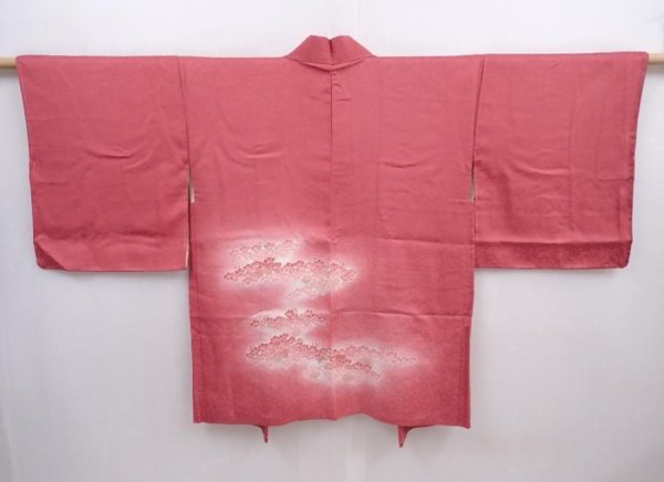 Photo1: 5914T07z480 Vintage Japanese Kimono Silk HAORI Camellia Dark pink (1)