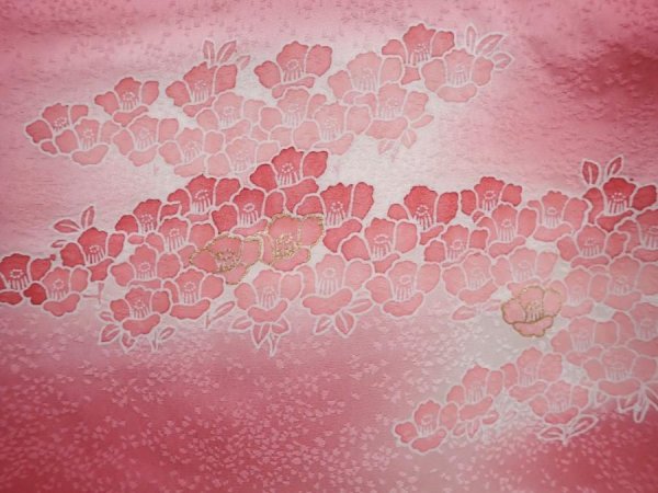 Photo4: 5914T07z480 Vintage Japanese Kimono Silk HAORI Camellia Dark pink (4)