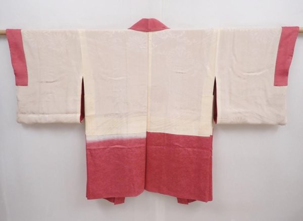 Photo6: 5914T07z480 Vintage Japanese Kimono Silk HAORI Camellia Dark pink (6)