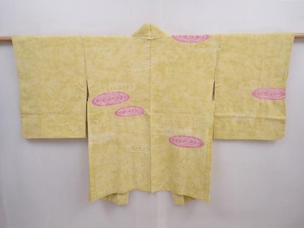 Photo1: 5914T08z560 Vintage Japanese Kimono Silk HAORI Ripple Straw yellow (1)