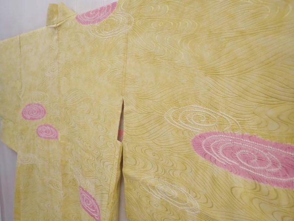 Photo2: 5914T08z560 Vintage Japanese Kimono Silk HAORI Ripple Straw yellow (2)