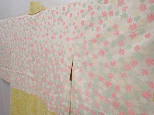 Photo7: 5914T08z560 Vintage Japanese Kimono Silk HAORI Ripple Straw yellow (7)