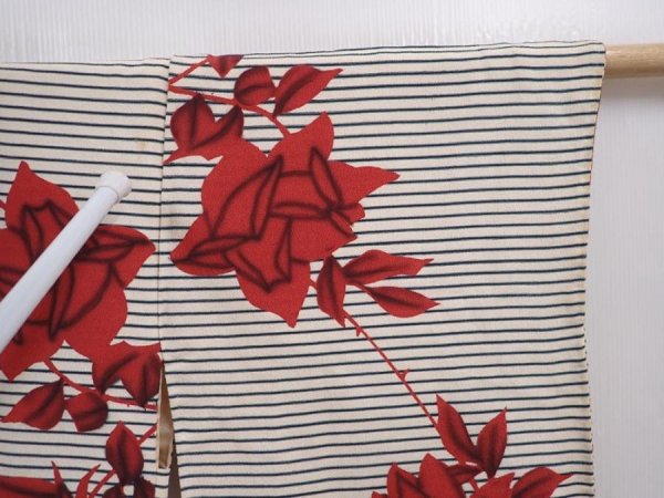 Photo6: 5914T10z720 Vintage Japanese Kimono Crepe Silk HAORI Rose Off-white (6)