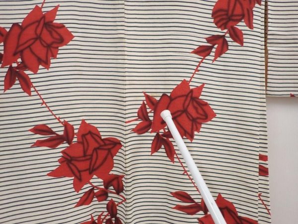 Photo7: 5914T10z720 Vintage Japanese Kimono Crepe Silk HAORI Rose Off-white (7)