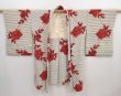 Photo8: 5914T10z720 Vintage Japanese Kimono Crepe Silk HAORI Rose Off-white (8)