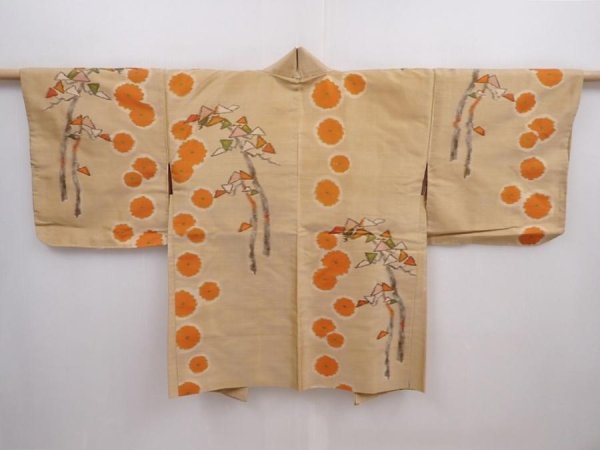 Photo1: 5914T11z320 Vintage Japanese Kimono Silk MEISEN HAORI  Dark champagne (1)