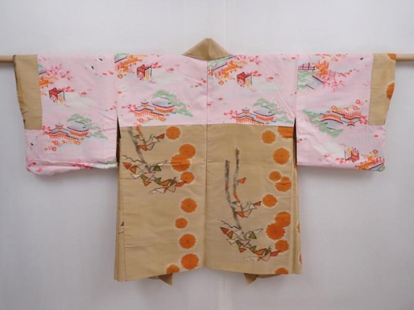 Photo7: 5914T11z320 Vintage Japanese Kimono Silk MEISEN HAORI  Dark champagne (7)