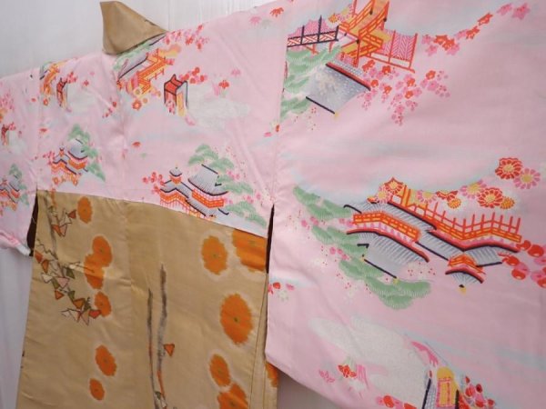 Photo8: 5914T11z320 Vintage Japanese Kimono Silk MEISEN HAORI  Dark champagne (8)