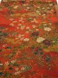 Photo1: 2E01z70  Japanese Kimono Crepe Silk  FABRIC Flowers Dark orange 42.1x14.4 (1)