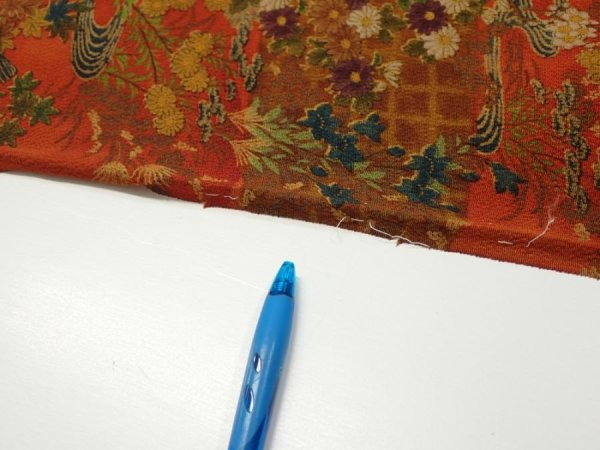 Photo6: 2E01z70  Japanese Kimono Crepe Silk  FABRIC Flowers Dark orange 42.1x14.4 (6)